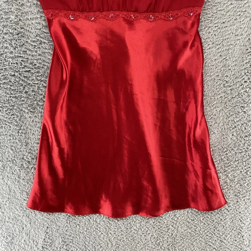 Vintage Slip Dress Womens Medium Red Satin Romantic Babydoll Nightie‎ Valentines